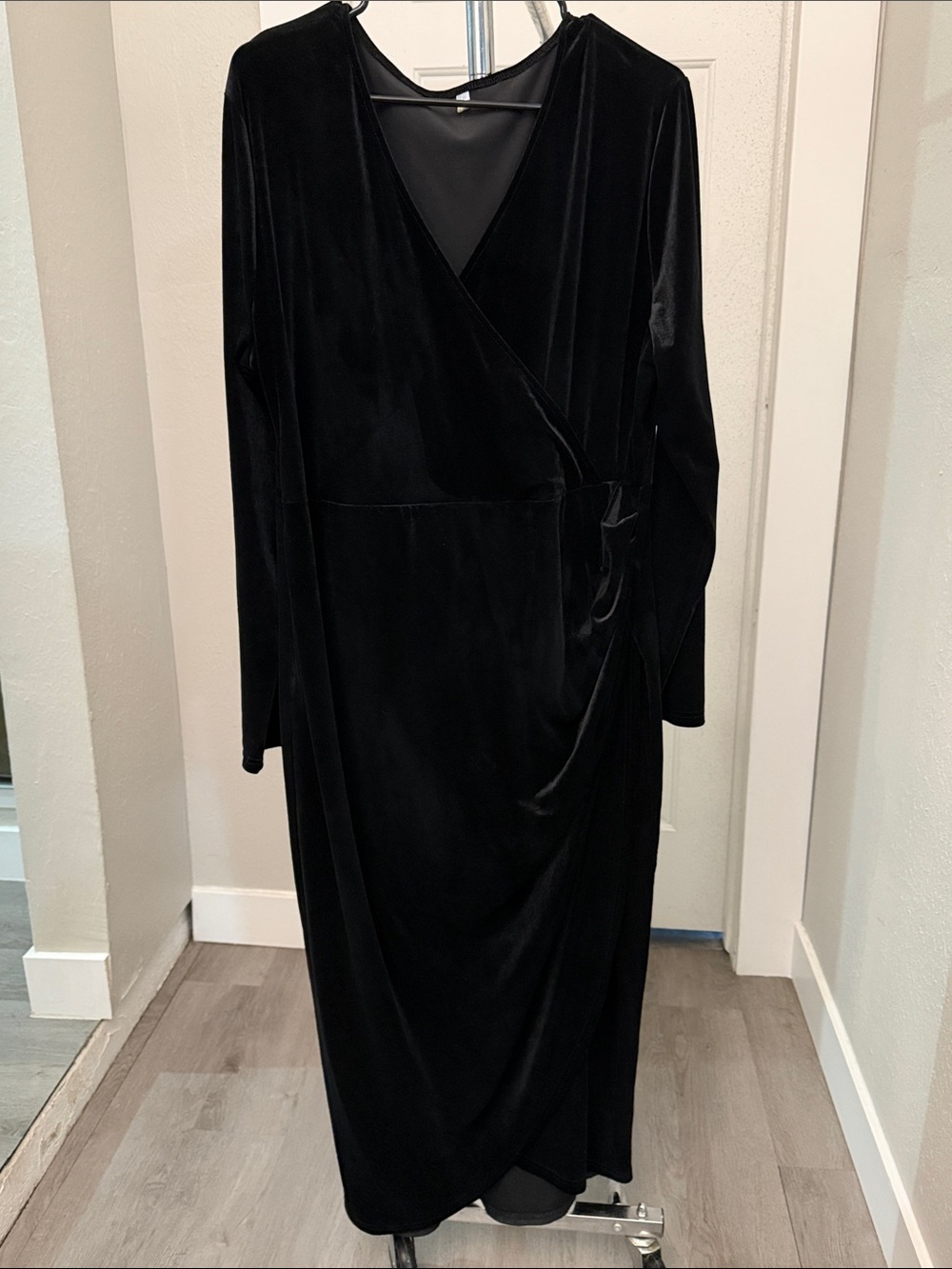 Classic Black Wrap Velvet Dress